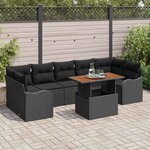 vidaXL Set de canapé de jardin 8 pièces avec des coussins en résine poly tressée noire et en acacia.