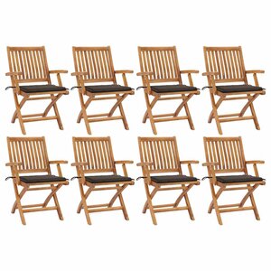 vidaXL Chaises pliables de jardin avec coussins lot de 8 Teck solide