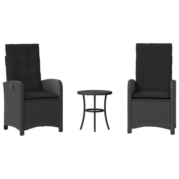 vidaXL Ensemble de bistro 3 Pièces avec coussins noir résine tressée