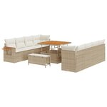 Ensemble de canapé de jardin 11 pièces avec coussins en polyester beige poly rattan acacia