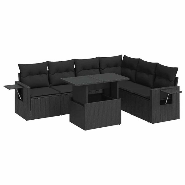 vidaXL Salon de jardin 7 Pièces avec coussins noir résine tressée