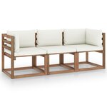 vidaXL Canapé palette de jardin 3 places et coussin blanc crème Pinède