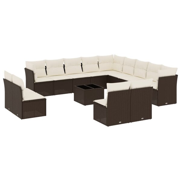 vidaXL Salon de jardin avec coussins 14 Pièces marron résine tressée