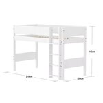 Flexa WHITE Lit sureleve avec echelle droite 90 x 200 cm Barriere pleine Blanc