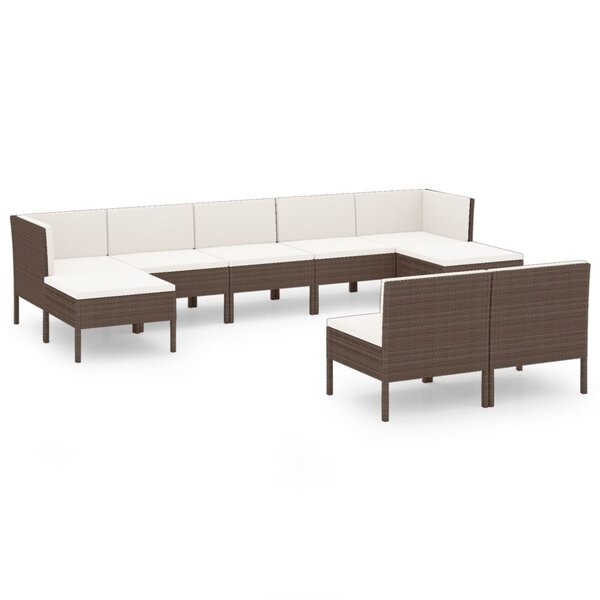 vidaXL Salon de jardin 9 Pièces avec coussins résine tressée marron