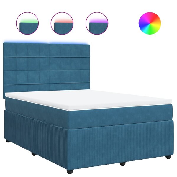 vidaXL Sommier à lattes de lit et matelas bleu 140x190 cm velours