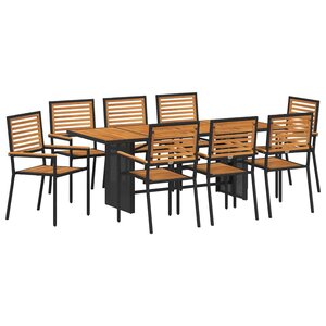 vidaXL Ensemble de salle à manger pour jardin 9 Pièces Noir et Marron