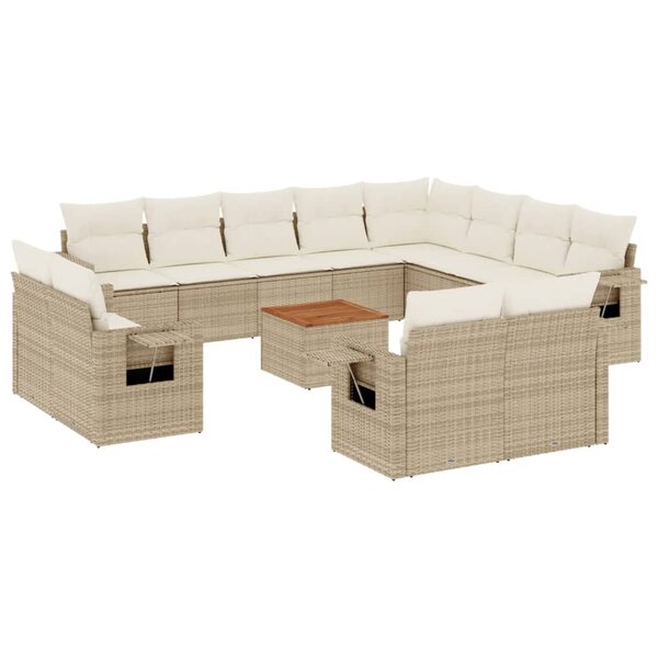 vidaXL Salon de jardin avec coussins 13 Pièces beige résine tressée