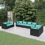 vidaXL Salon de jardin 8 Pièces avec coussins Résine tressée Noir