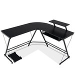 Bureau d'angle forme de l - 126 5 x 130 x 94 cm avec rangement pour cpu etagère pour ecran et plateau coulissant pour clavier 20_0004823