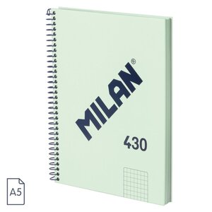 Cahier à Spirale Milan Serie 1918 Format A5 Grille 5x5mm - 80 Feuilles de 95 gr/m2 - Microperforé 2 Trous - Coloris Vert