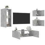 vidaXL Meuble TV muraux 4 Pièces avec lumières LED gris béton