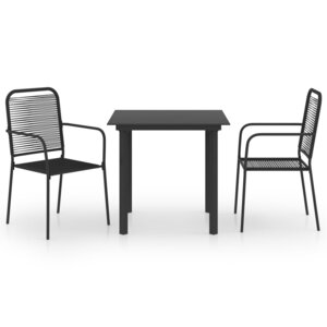 vidaXL Ensemble à manger de jardin 3 Pièces noir verre et acier