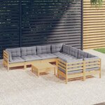 vidaXL Salon de jardin 9 Pièces avec coussins gris bois de pin