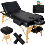 Tectake Table de massage Pliante 3 Zones, Tabouret, Rouleau + Housse - noir