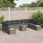 vidaXL Ensemble de canapé de jardin 11 Pièces Gris Poly Rattan