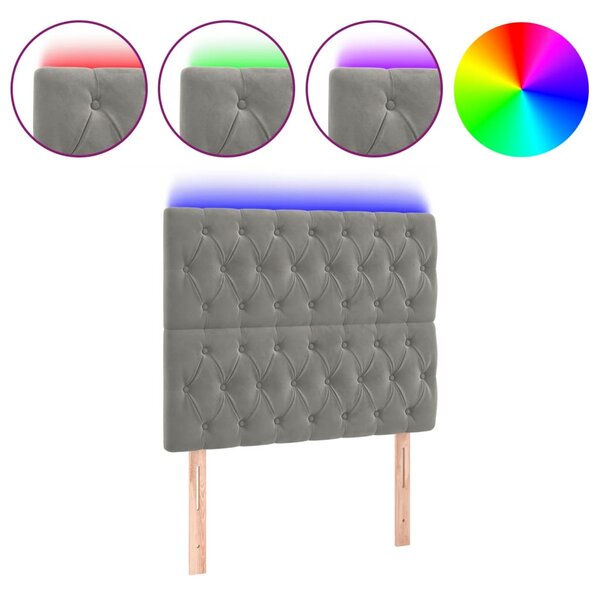 vidaXL Tête de lit à LED Gris clair 90x7x118/128 cm Velours