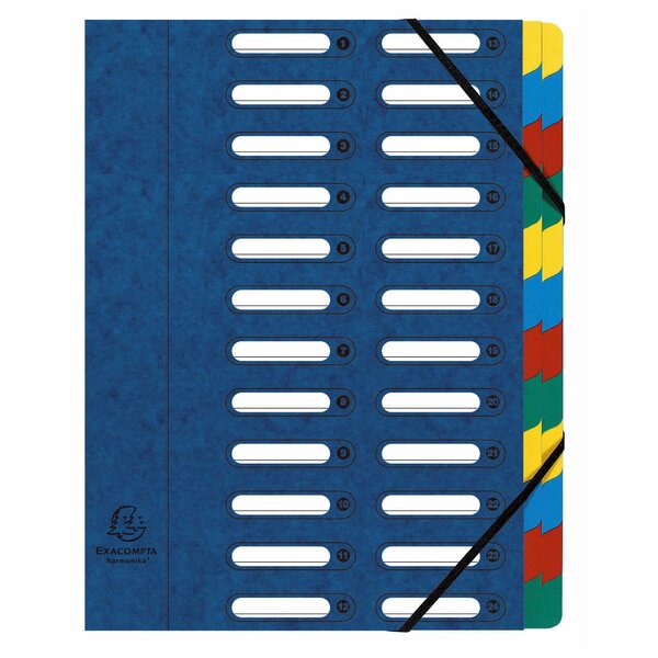 Trieur Harmonika® À Fenêtres Avec Élastiques Véritable Carte Lustrée 24 Compartiments - Couleurs Assorties - X 4 - Exacompta