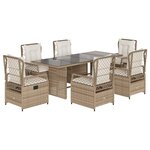 vidaXL Ensemble à manger de jardin et coussins 7 Pièces beige poly rotin