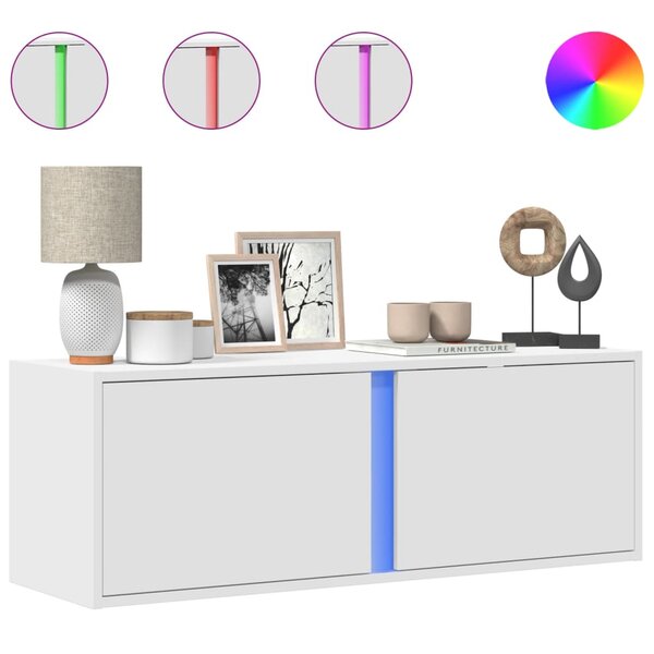 vidaXL Meuble TV mural avec lumières LED blanc 100x31x35 cm