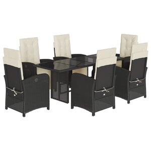 vidaXL Ensemble à manger de jardin coussins 7Pièces Noir Résine tressée