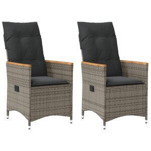 vidaXL Chaises inclinables de jardin lot de 2 et coussins gris rotin