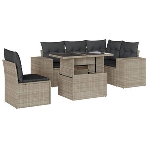vidaXL Salon de jardin 6 Pièces avec coussins gris clair résine tressée