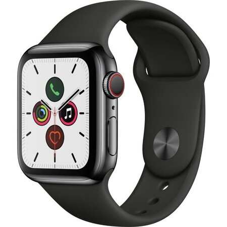 Apple Watch Series 5 Cellular 40 mm Boîtier en Acier Inoxydable Noir Sidéral avec Bracelet Sport Noir - S/M