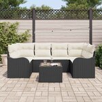 vidaXL Ensemble de canapé de jardin avec coussin 7 Pièces Noir et Crème