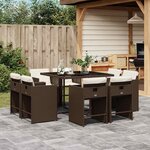 vidaXL Ensemble à manger de jardin et coussins 9 Pièces marron poly rotin