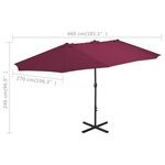 vidaXL Parasol d'extérieur avec mât en aluminium 460 x 270 cm Bordeaux