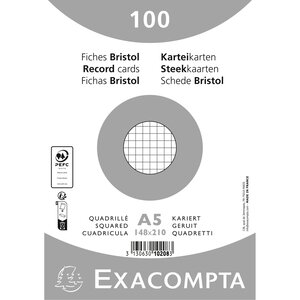 Paquet 100 Fiches Sous Film - Bristol Quadrillé 5x5 Non Perforé 148x210mm - Blanc - X 10 - Exacompta