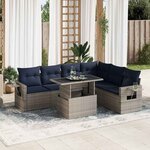 vidaXL Salon de jardin avec coussins 7 Pièces noir résine tressée acacia