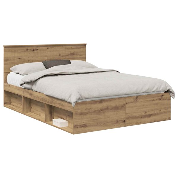 vidaXL Cadre de lit Chêne artisan 135 x 190 cm Pin massif
