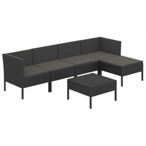 vidaXL Salon de jardin 6 Pièces avec coussins Résine tressée Noir