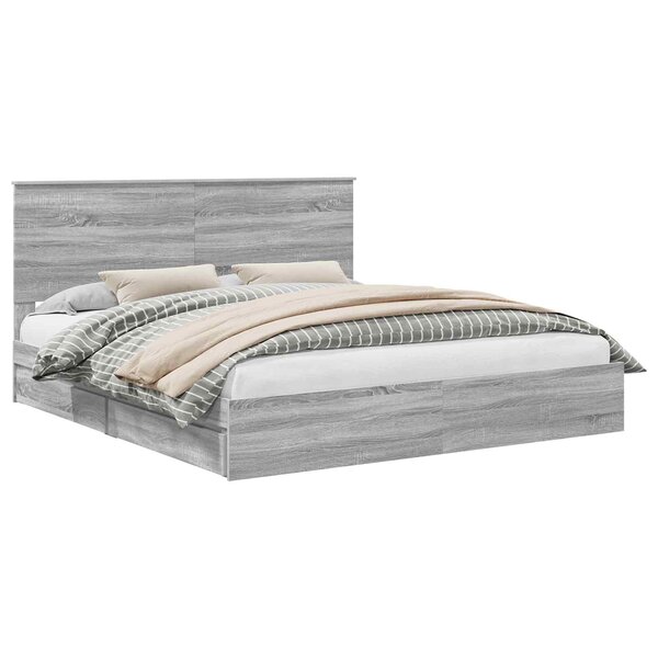 vidaXL Lit de Rangement Gris Sonoma 180 x 200 cm Bois d'ingénierie