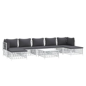 Salon de jardin meuble d'extérieur ensemble de mobilier 8 pièces avec coussins blanc acier 02_0017477