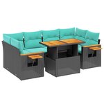 vidaXL Salon de jardin 7 Pièces avec coussins noir résine tressée