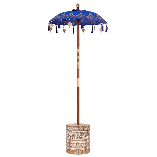 vidaXL Parasol avec Base Bleu et Marron 250 cm Coton et bois