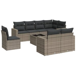 vidaXL Salon de jardin 9 Pièces avec coussins gris résine tressée