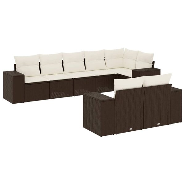 vidaXL Salon de jardin 8 Pièces avec coussins marron résine tressée
