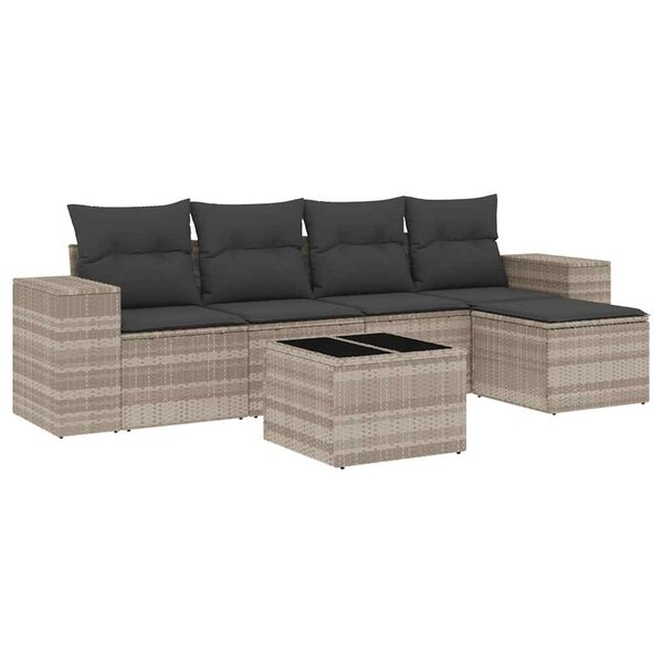 vidaXL Salon de jardin 6 Pièces avec coussins gris clair résine tressée