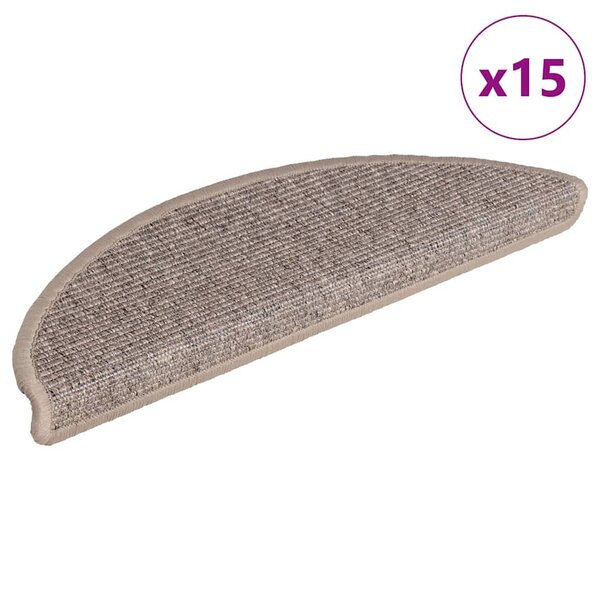 vidaXL Tapis d'escalier 15 pièces 56 x 17 x 3 cm Beige foncé Demi-rond