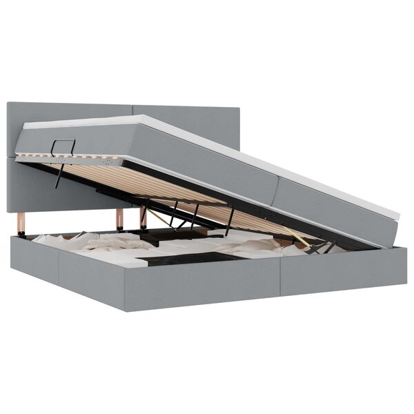 vidaXL Lit avec rangement et matelas Gris clair 200 x 200 cm Polyester