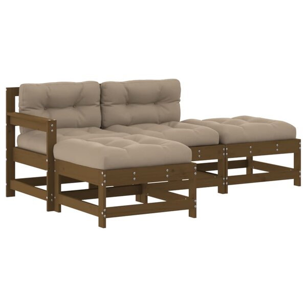 vidaXL Salon de jardin 4 Pièces avec coussins marron miel bois massif