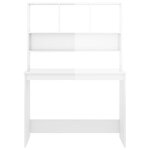 Bureau table poste de travail meuble d'ordinateur informatique étude et étagères brillant 102 x 45 x 148 cm bois ingénierie blanc 02_0023814