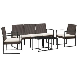 vidaXL Ensemble à manger de jardin avec coussins 5 Pièces marron rotin PP