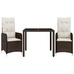 vidaXL Ensemble de bistro de jardin 3 Pièces coussins marron poly rotin