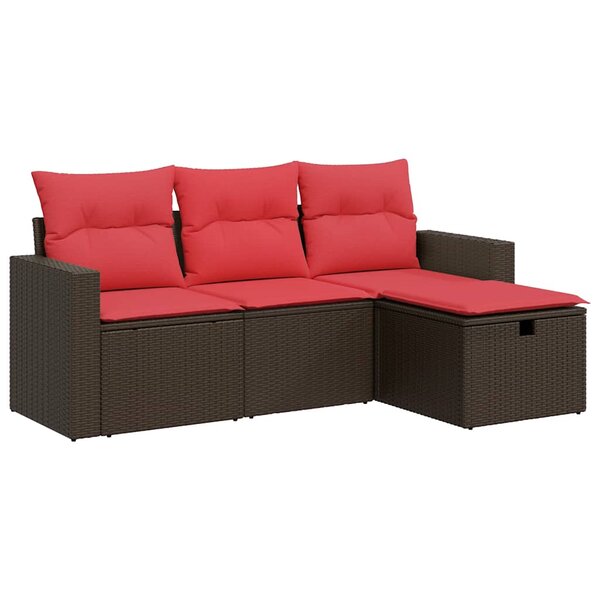 vidaXL Salon de jardin 4 Pièces avec coussins marron résine tressée