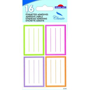 16 étiquettes adhésives scolaires - Rectangles 4 couleurs pastel